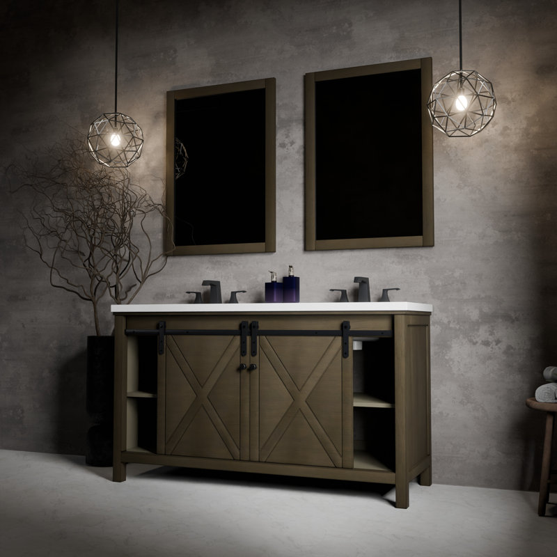 Marsyas 60 in W x 22 in D Double Bath Vanity Top, Rustic Brown, White Cultured Marble