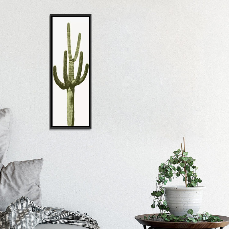 «Saguaro Cactus III», reproduction d'impression sur toile en vert, H 36 po x l 12 po x P 1,5 po, Toile avec cadre noir