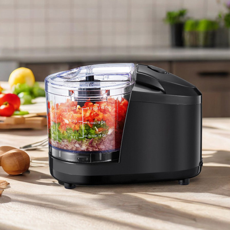 1.5-Cup One-Touch Electric Food Chopper, 100W Mini Food Processor & Meat Grinder with Stainless Steel Blade, for Chopping, Mincing, Mixing & Blending Vegetables, Fruits, Nuts, Meats (Black)