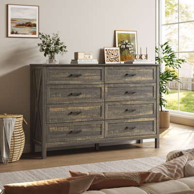 Farmhouse 8 Drawer Dresser,Wood Dresser Chest with Rustic Panel for Bedroom, Hallway
