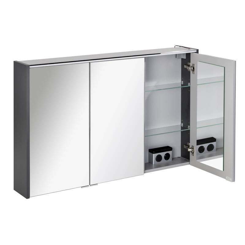 Denver Surface Mirrored Bathroom Cabinets with Mirror and 4 Adjustable Shelves, Anthracite