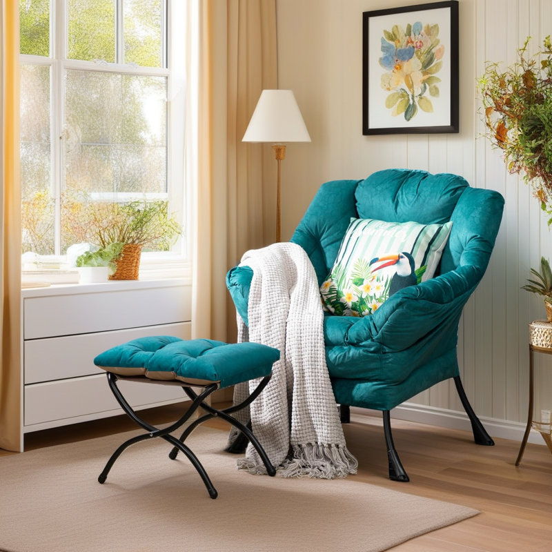 Armchair Accent Chair Lazy Chair with Footstool, Green