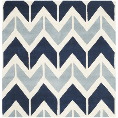 Tapis bleu foncé / bleu clair / blanc en laine touffeté à la main Sanaz