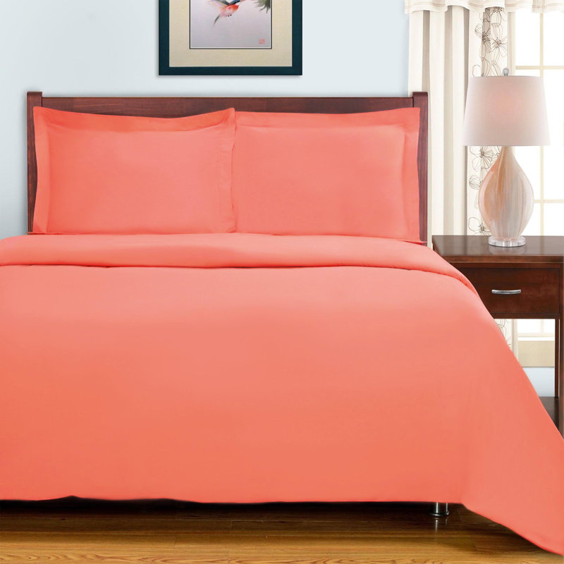 Classic 700 Thread Count Certified Certified Egyptian Cotton Sateen Duvet Cover Set, Coral
