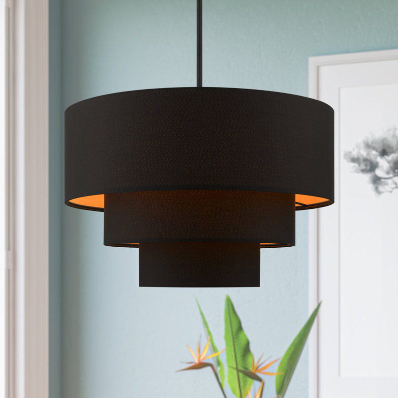 Bertan 4-Light Dimmable Adjustable Height Tiered Chandelier, Black, Black/Orange