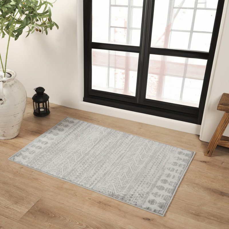 Grey Modern Rug, Geometric Stain Resistant Easy to Clean Rug For Living Room, Dining Room, Bedroom, Rectangle 80 x 150 cm
