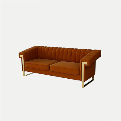 Canapé en velours moderne de style Mid-Century avec capitonnage à canaux verticaux, canapé-lit à 3 places orange, canapé-lit à assise profonde et sièges profonds FX-P81-OR2 (SOFA)