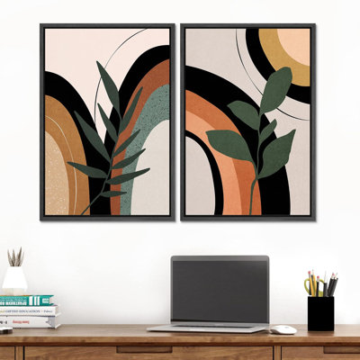 Anneaux multicolores cercles de forêt rétro formes abstraites, art moderne, décoration murale bohème 2 pièces