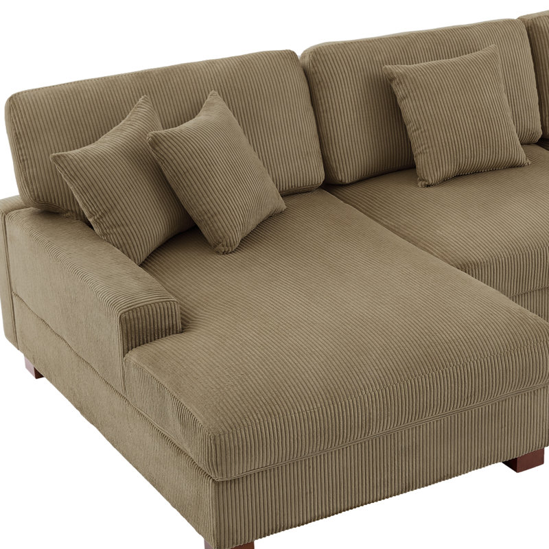 Milbrey 3 - Piece Upholstered Camel Corduroy Modular Sectional Sofa with Pillow Back and Solid Wood Legs, Camel Corduroy 