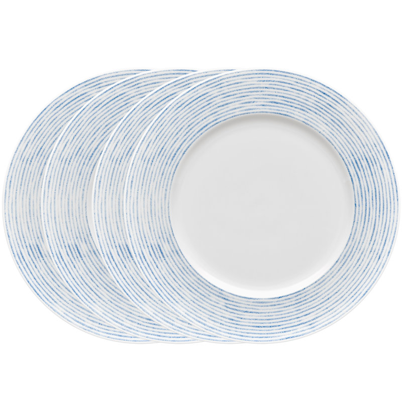 Assiettes plates à rebord de hamac Noritake - rayures, 11 po, Bleu