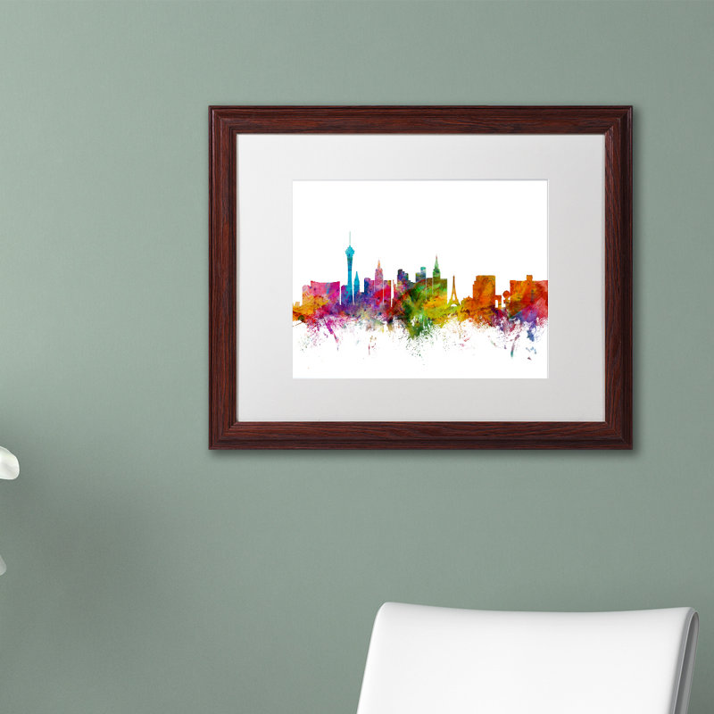 «Las Vegas Nevada Skyline», impression encadrée, H 16 po x l 20 po x P 0,5 po, Cadre brun, Blanc