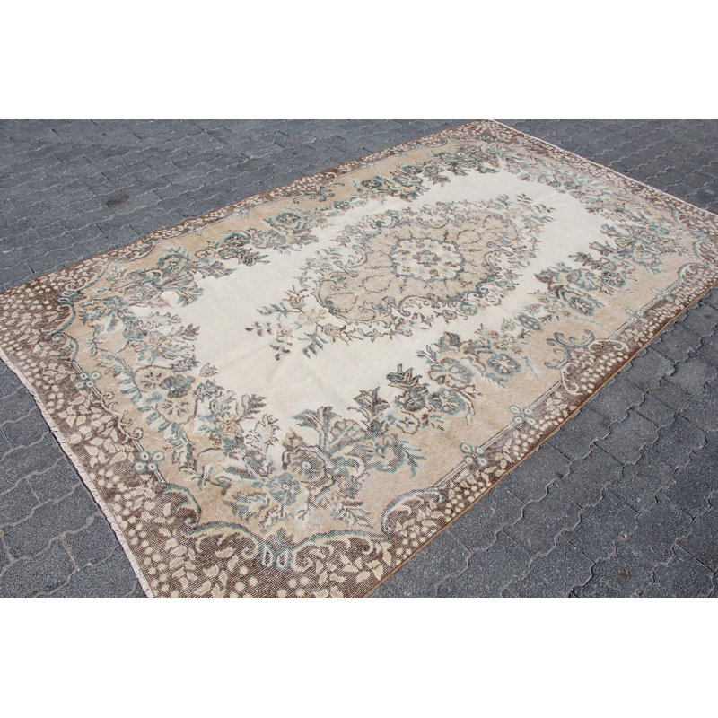 Grand tapis en laine turque beige Oushak - Accent rétro parfait pour le salon ou la chambre à coucher