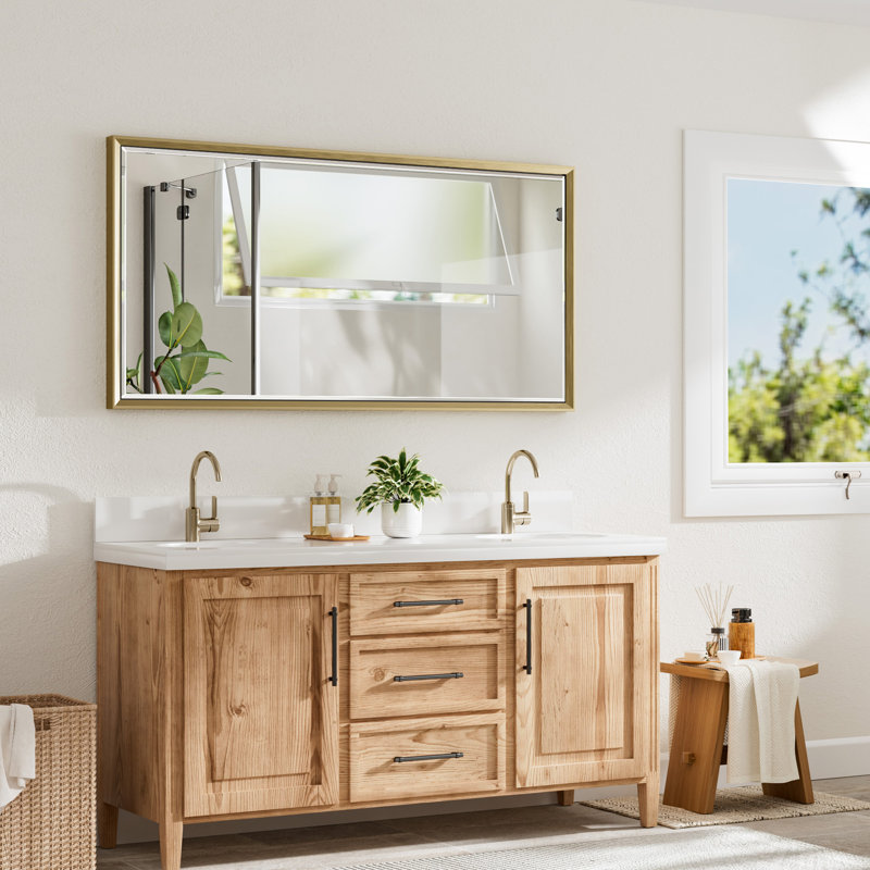 Miroir de salle de bain mural Lohoski, 24 po x 48 po, Or
