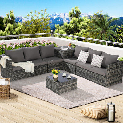 Ensemble de 6 chaises modulaires d'extérieur avec coussins lavables à la machine et confortables 6 pièces