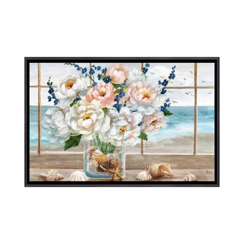 «Coastal Window» par Nan - reproduction, H 40 po x l 60 po x 1,5 po, Encadrement noir décoloré