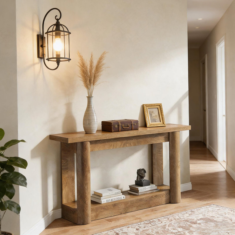 2-Tier Foyer Table,Entryway Sofa Table,Console Table, Brown Oak