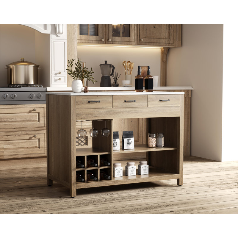 48 inch Kitchen Island, Natural Oak/Black
