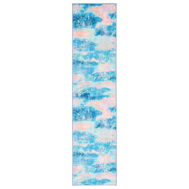 Tapis abstrait bleu, Tapis de couloir 2 pi 2 po x 9 pi