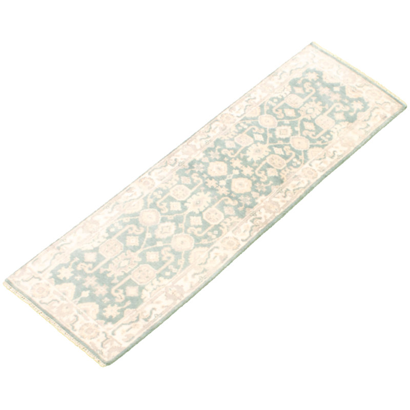 Tapis de couloir en laine de conception unique noué à la main New Age 2 pi 5 po x 7 pi 8 po Tapis décoratif turquoise/Ivoire