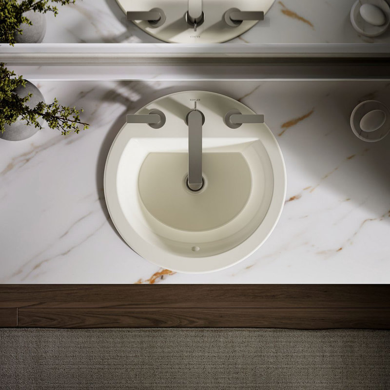 Bryant Ceramic Circular Drop-In Bathroom Sink with Overflow, 8'' Centers, Biscuit