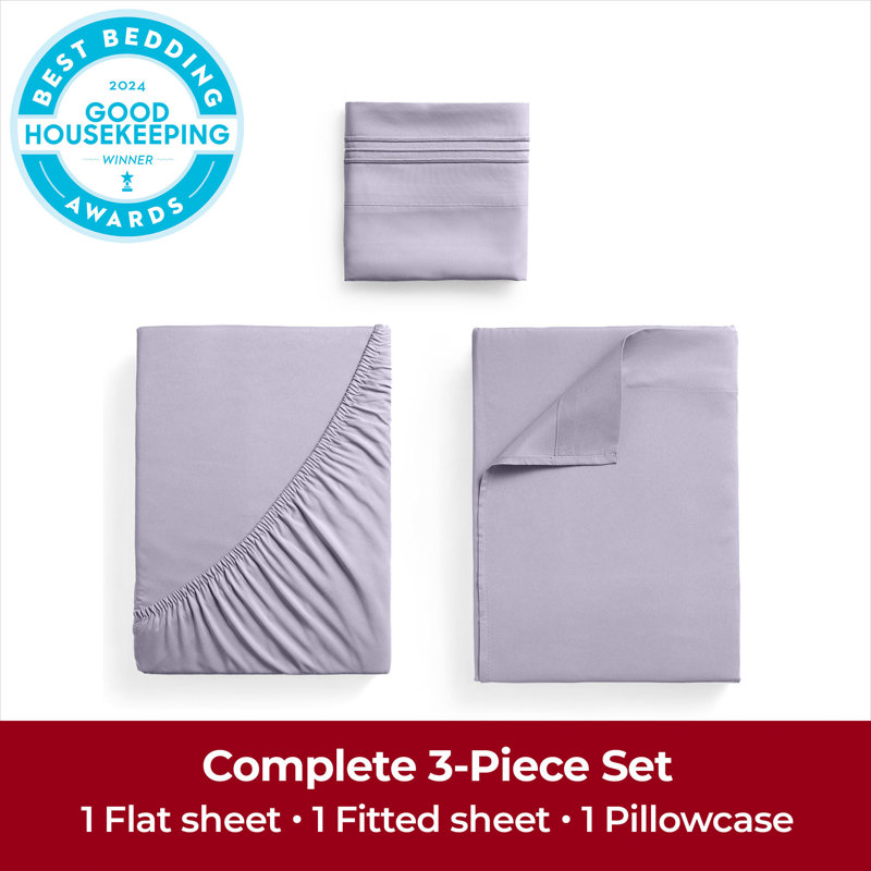 Draps Mellanni 1800, Lavande, Ensemble literie pour lit simple