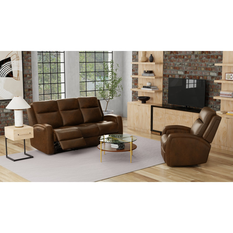 Cheyenne Dual Power Lay Flat Mechanism Leather Sofa, Saddle