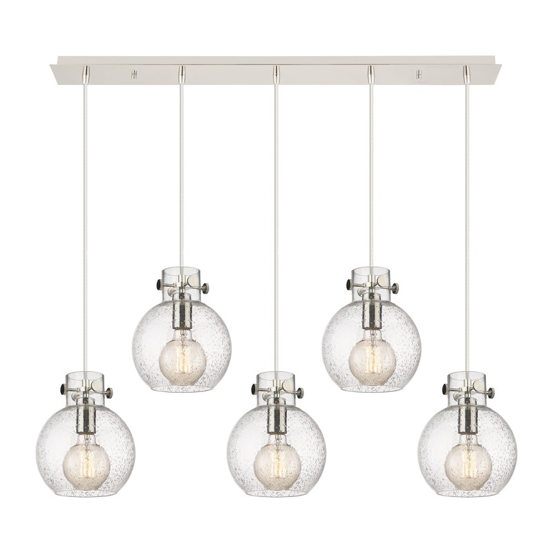 Luminaire suspendu sphère 5 lumières Amrith, Bullé, Nickel poli
