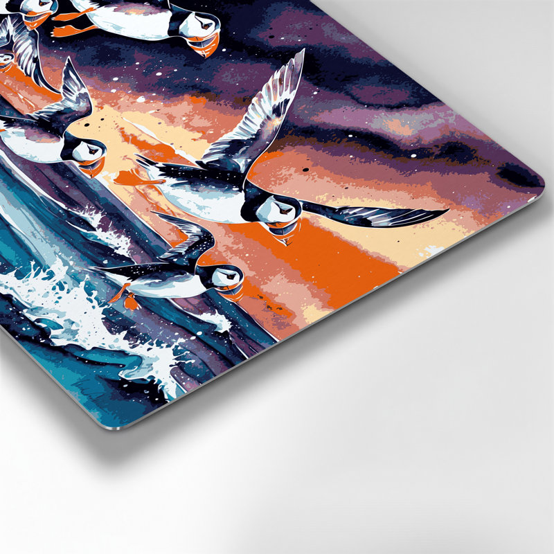 Oiseaux, macareux moine, art mural mauve, H 16 po x l 20 po