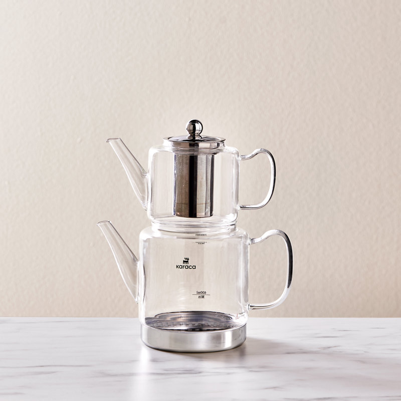 Karaca Dora Borosilicate Glass Induction Teapot Set, Xlarge, Transparent