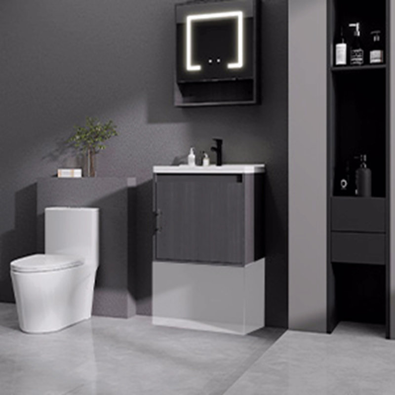 Meuble-lavabo de salle de bain avec lavabo en céramique et porte d'armoire à fermeture en douceur, drain flottant mural