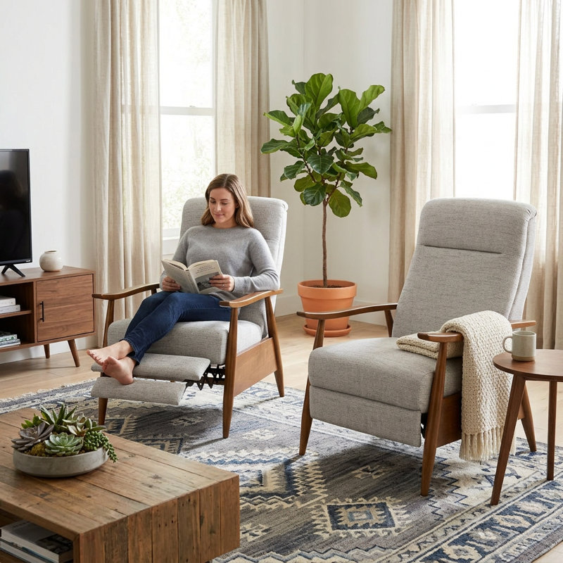 Ensemble de 2 fauteuils inclinables Williamsport, Polyester gris clair
