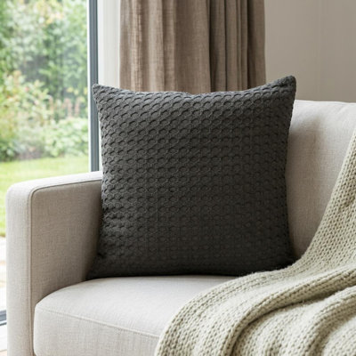 20" Grey Cotton Throw Pillow With Texture