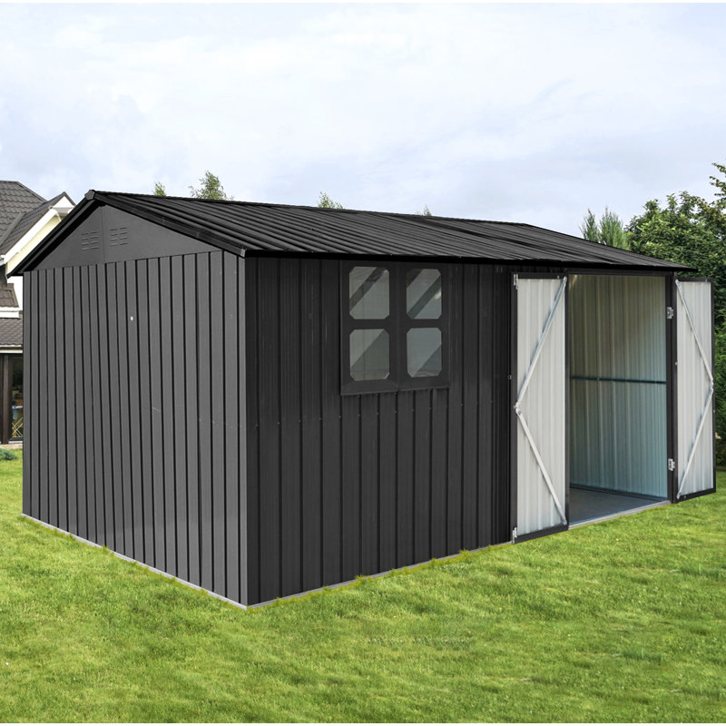 12Ftx10ft Metal Garden Sheds Outdoor Storage Sheds Black With Window, Black