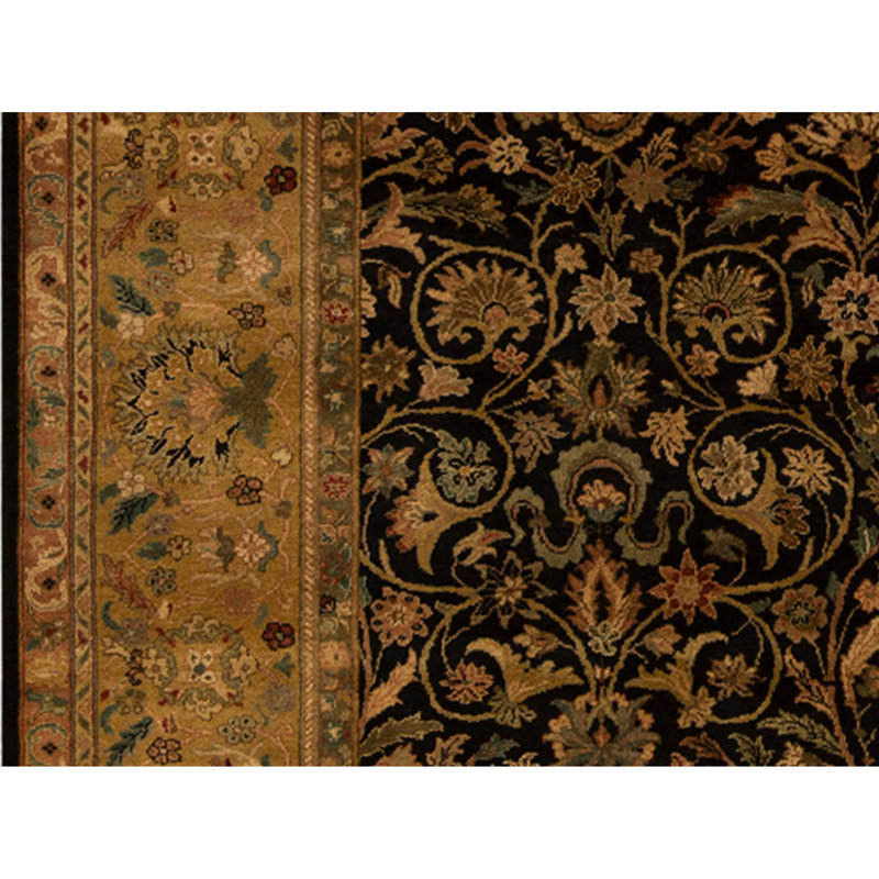 High-Quality Hand-Knotted Black And Gold Area Rug
