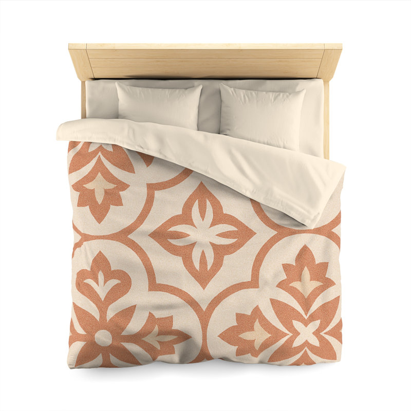 Microfiber Duvet Cover Boho Style, Design 36, Queen Duvet Cover, Cream