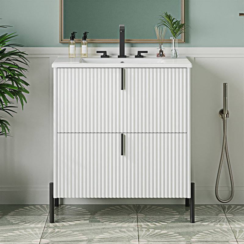 Meuble-lavabo autoportant avec lavabo en céramique, Blanc