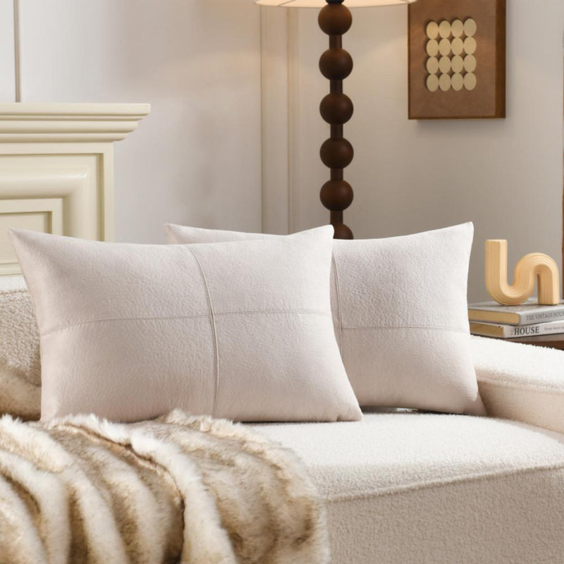 Housse de coussin décoratif en similicuir doux texturé avec (ensemble de 2), Ivoire ivoire, Rectangle 14"H x 22"W