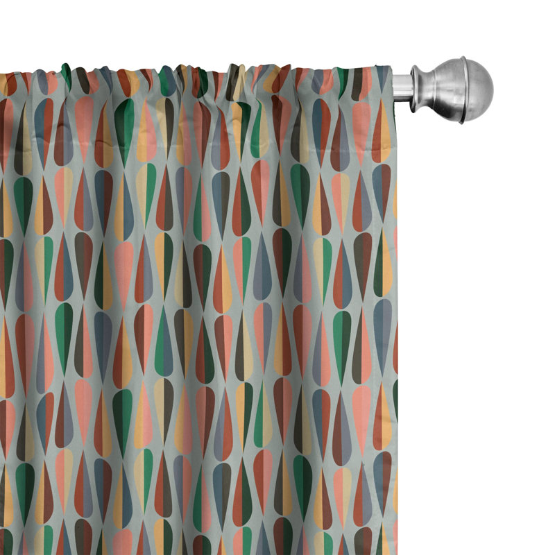 Mid Century Panel Curtain, Simple 2 Colored Drop Shapes Abstract Symmetrical Grid Greyscale Background, Lightweight Window Treatment Living Room Bedroom Decor, Multicolor Semi-Sheer Rod Pocket Sliding Panel