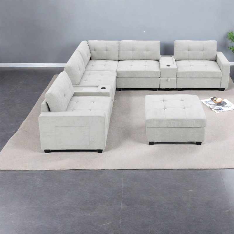 Canapé modulaire peu encombrant avec rangement multifonctionnel, tissu chenille, conception de salon moderne