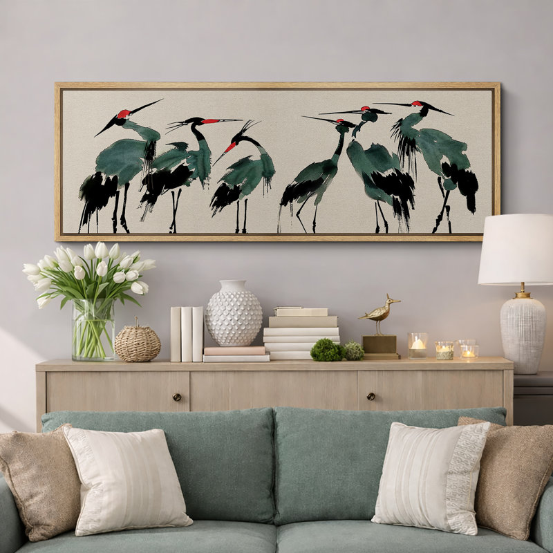 «Crane Heron Bird», impression sur toile très grande, H 20 po x l 60 po, Impression encadrée flottante sans passe-partout