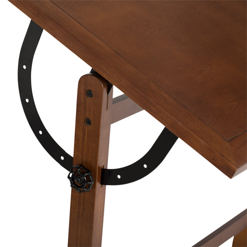 Gumesindo Solid Wood Top Drafting Table, Rustic Oak, 34.25" H x 42" W x 30" D