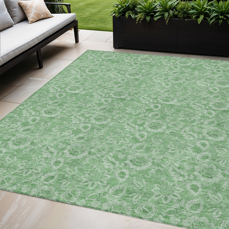 Tapis d'intérieur lavable floral vert et artichaut 5 pi x 8 pi HomeRoots