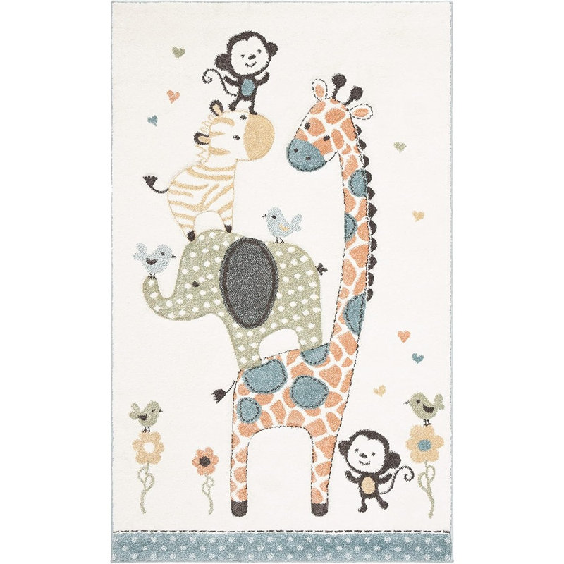 Tapis moderne ivoire à motif fantaisie, revêtement de sol intérieur doux et durable