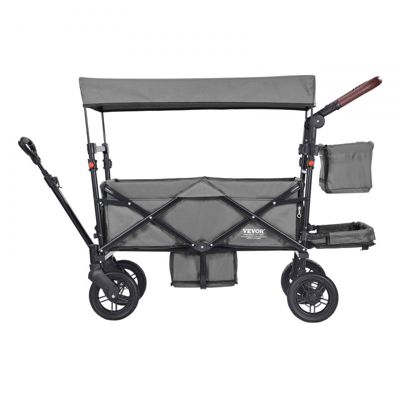 Poussette Wagon pour 2 enfants, poussette pliable à tirer avec poignée réglable, Gris