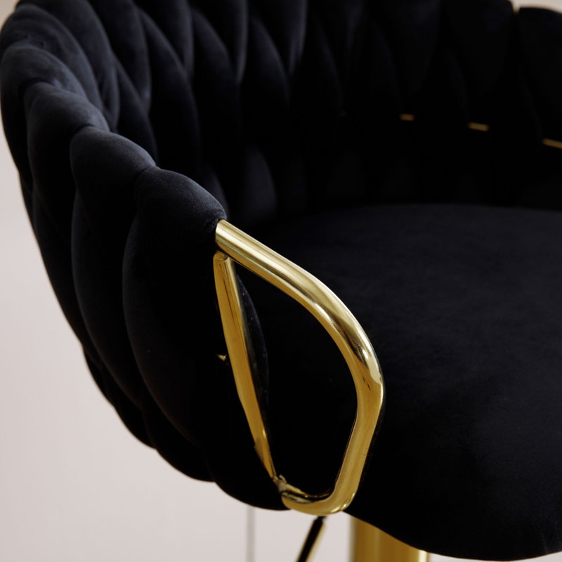 Swivel Upholstered Adjustable Height Bar Stool, Black