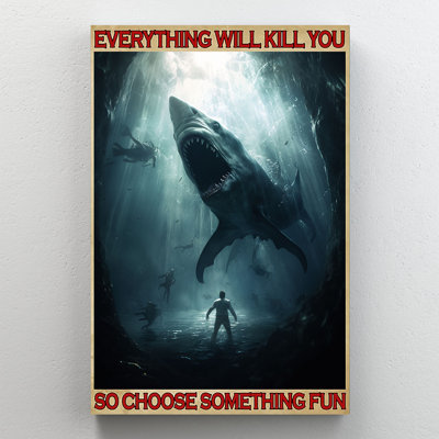 Everything Will Kill You Giant Shark And Divers Wrapped Canvas Wall Art - Living Room, Bedroom, or Office Décor
