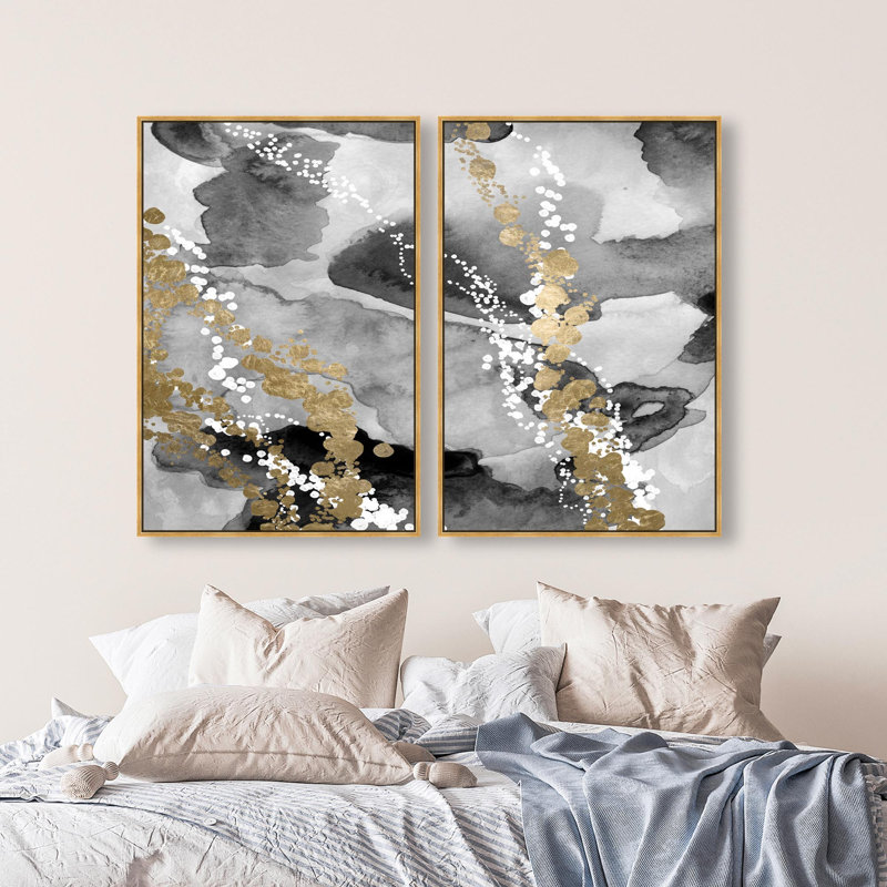 Oliver Gal Even More Love Diptych Abstract - Hand-Applied Leaf Framed Canvas Art, Gold, 46" H x 31" W