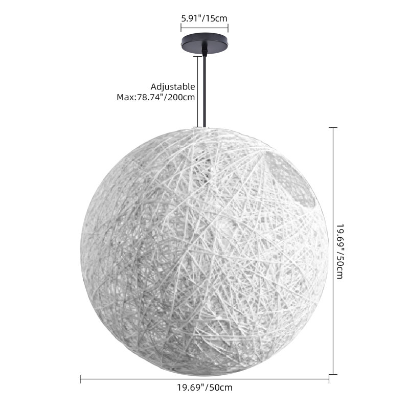Luminaire suspendu sphère 1 lumière blanc, H 19,68 po x l 19,68 po x P 19,68 po, Blanc