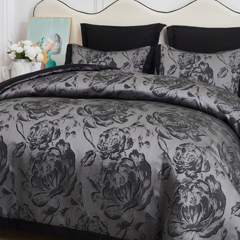 Elegant 7-Piece Comforter Set With Matching Curtains - Premium Jacquard Fabric Patchwork Bed In A Bag Bedding Set, Rich Colour With Intricate Chinese Floral Design, Machine Washable For All Seasons
