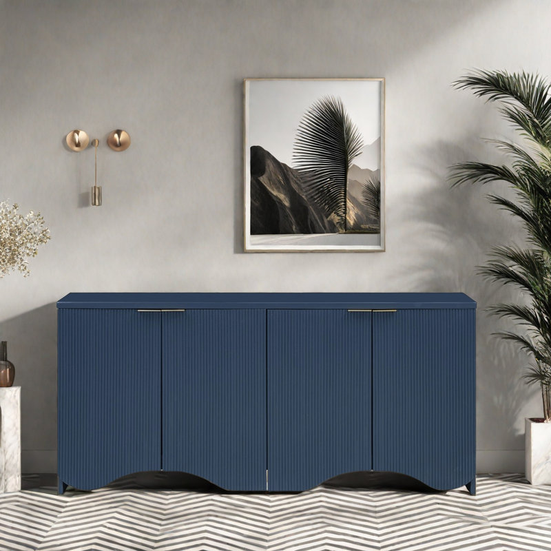 Sideboard Buffet Cabinet With 4 Doors, Blue